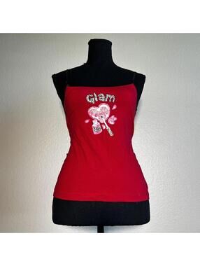 Y2K Glam Red Cami Tank Top Leopard Print
